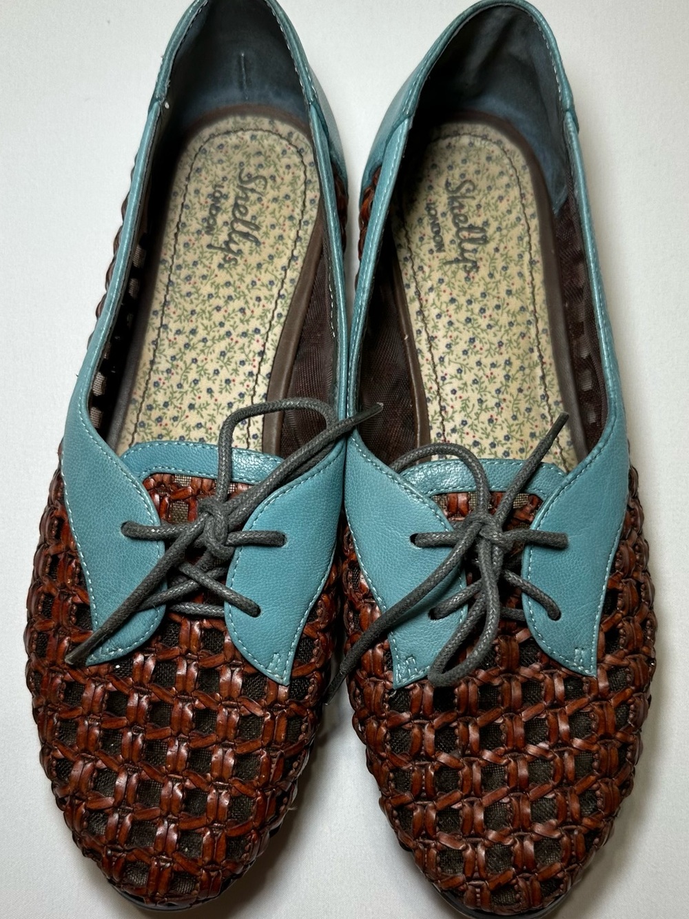 Shellys London Woven Leather Lace Up Oxford Flats 9.5